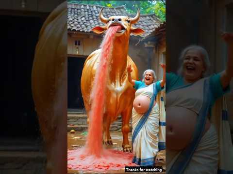 দাদির গরু ২৪ ঘন্টা তরমুজের জুস দেয় 😍 #ai #juice #shorts #cow #watermelon #grandmother