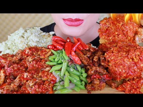 ASMR NASI DAUN JERUK LAUK SAMBEL CUMI, OREK TEMPE, AYAM CRISPY PEDAS | ASMR MUKBANG INDONESIA