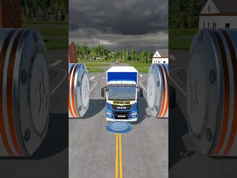 Mix Colourful Cement Truck & Cargo Trucks vs Bollard Crash #shorts #beamng #crash #beamngdrive