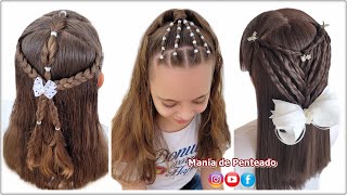 Penteados Fáceis com Elásticos para Escola ou Passeios 😍| Easy Hairstyles with Elastics for Girls 🥰