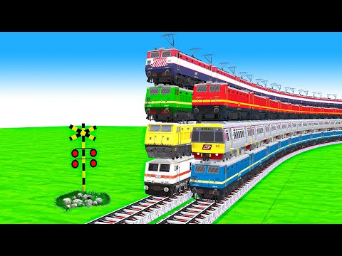 【踏切アニメ】でこぼこの二股踏切を渡る 7 列車【電車】踏切に立ってはいけません🚦 7 TRAINS CROSSING ON BUMPY FORKED RAILROAD CROSSING #2