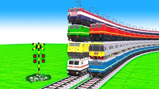 【踏切アニメ】でこぼこの二股踏切を渡る 7 列車【電車】踏切に立ってはいけません🚦 7 TRAINS CROSSING ON BUMPY FORKED RAILROAD CROSSING #2