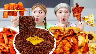 MUKBANG 직접 만든 짜파게티 굽네 신메뉴 장각구이 먹방! BLACK BEAN NOODLES FRIED CHICKEN EATING SOUND | HIU 하이유