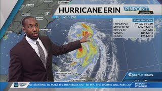 Tuesday warm, cloudy in Carolinas as Hurricane Erin approaches