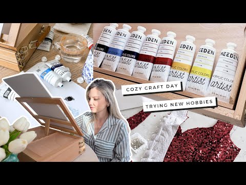 Cozy Craft Day! Trying NEW hobbies & things to do when you're bored | Sewing & Painting