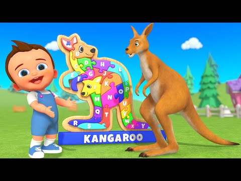 Learning Alphabet Song with Baby! Wooden Puzzle Toy & Kangaroo Animal Fun for Kids Toddlers Edu