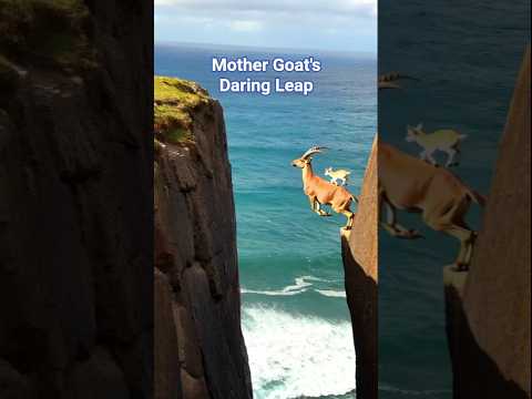 Epic Mother Goat's Cliffside Leap with Baby | #MountainGoat #WildlifeShorts