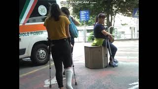 SLC, white cast, crutches