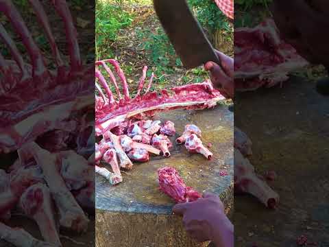 Only Goat Bone Cutting For New Recipe In Village Cooks