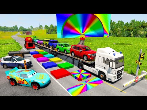 Flatbed Truck McQueen | Transportation with Truck - Pothole vs Car #41 | BeamNG.Drive Gameplay