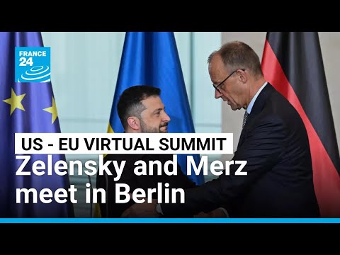 YouTube video thumbnail: Zelensky and Merz Meet in Berlin for US/EU Virtual Summit
