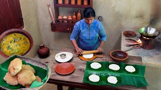 Cooking in the rain in my Village Kitchen | Relaxing ASMR Village Cooking Show | Puri & Fish Curry