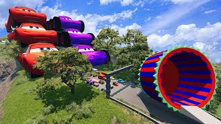 Big & Small Lightning Mcqueen,Pixar Car,Doc Hudson,King Dinoco vs LARGE HAMSTER WHEEL - BeamNG.Drive