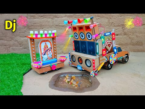 Ganesh Gauri Saraswati Puja Visarjan DJ Truck Loading | Navratri Radha Krishna Trolley Mini DJ Light