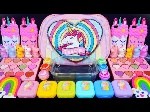 "Unicorn" Slime. Mixing Makeup into clear slime! 🌈ASMR🌈 #satisfying #슬라임 (504)