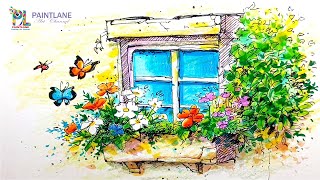 How to draw and Coloring Flowers with Window || Easy Coloring Art