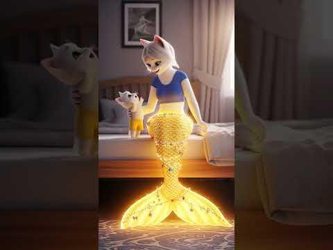 Mermaid Female Cat Gives a pleasant Surprise  To the Small Kitten 🐾#cats #cat #ai #story  #shorts