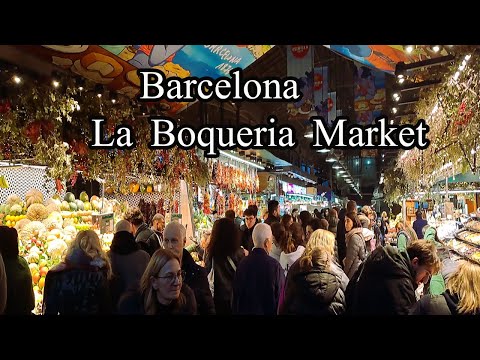 Barcelona  La Boqueria street food Market drinks Meat Seafood juice  fruit  Barça Spain