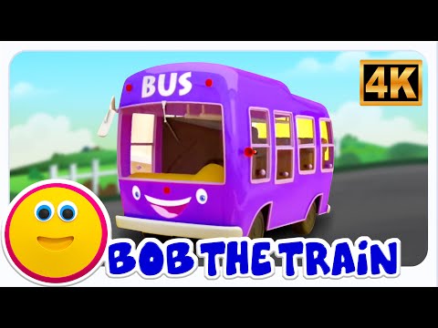 Wheels On The Bus Go Round And Round - 4k Vehicle Song for Kids