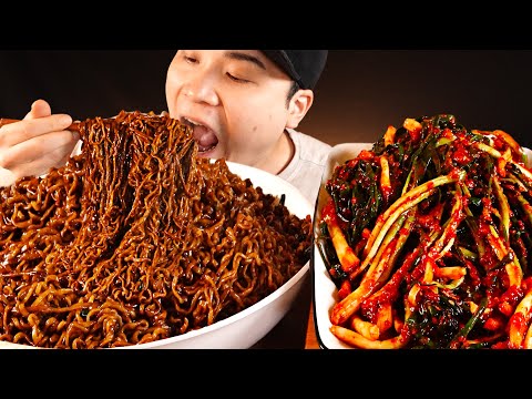 짜장왕뚜껑과 파김치, 계란말이, 계란후라이, 김밥 먹방~!! 리얼사운드  ASMR Mukbang (Eating Show)