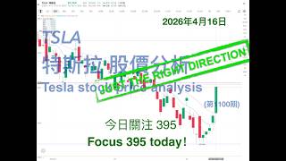TSLA 特斯拉 股票价格走势的分析 2026年4月16日（第1100期） #Tesla #K线技术分析