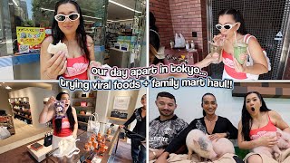 OUR DAY APART IN TOKYO... Trying Tokyo Viral Food + Convenience Store Haul!!