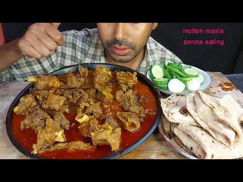 spicy oily mutton handi masala curry soft paratha salad mutton gravy eating show mukbang food