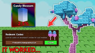 Testing NEW PREHISTORIC CODES in Roblox Grow a Garden (candy blossom codes)
