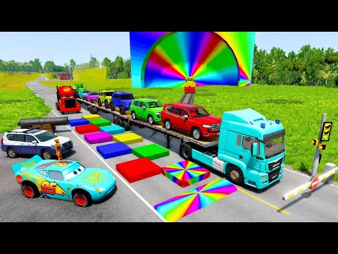 Flatbed Truck McQueen | Transportation with Truck - Pothole vs Car #42 | BeamNG.Drive Gameplay