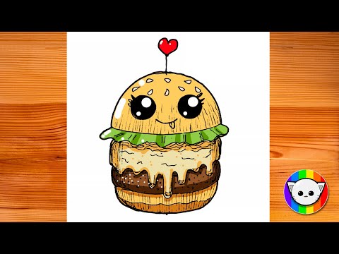 How to draw a hamburguer kawaii