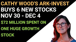 CATHIE WOOD'S ARK INVEST BUYS 6 NEW STOCKS; NOV 30 - DEC 4:  $72M SPENT ON ONE HUGE GROWTH STOCK