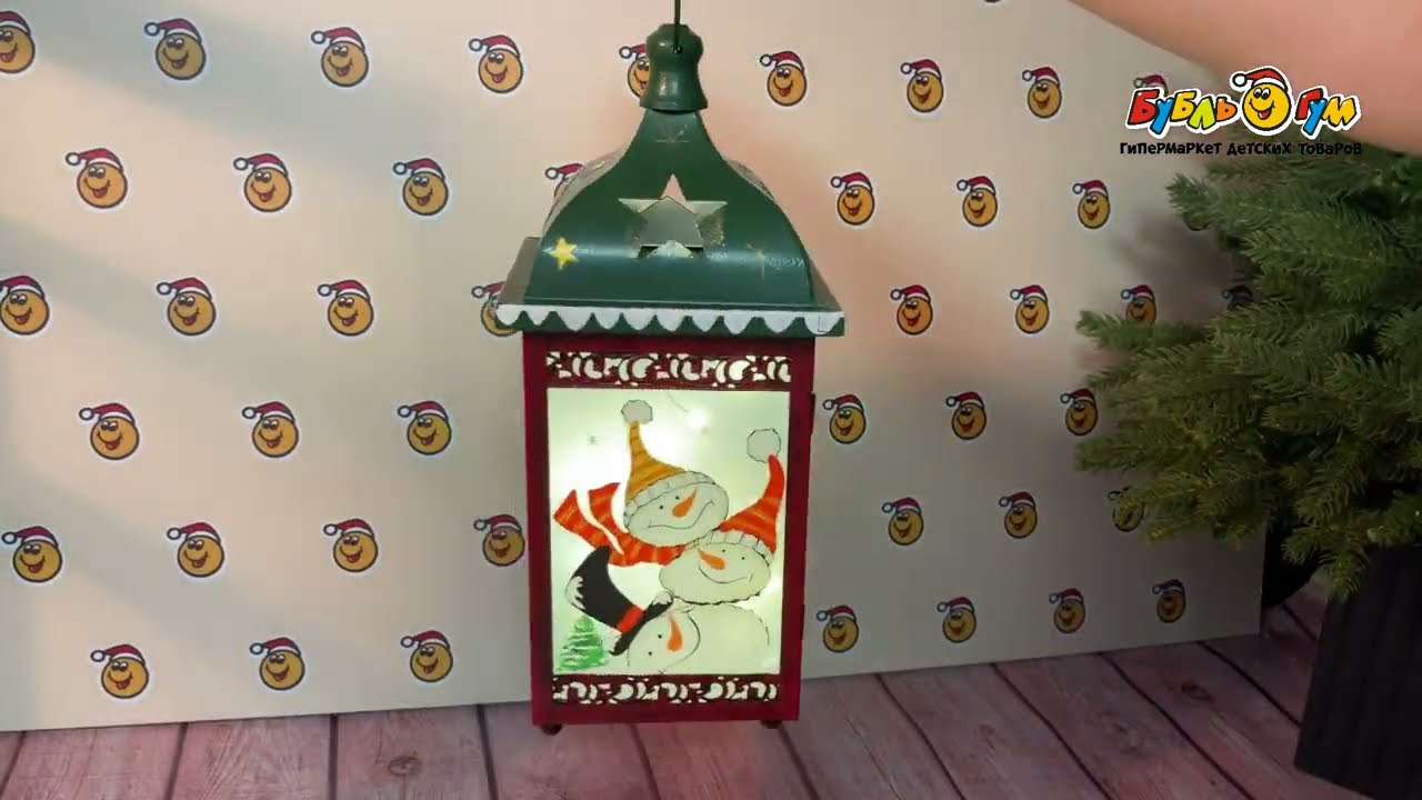 Декор светодиодный фонарь ретро Снеговики 31,5см - видео