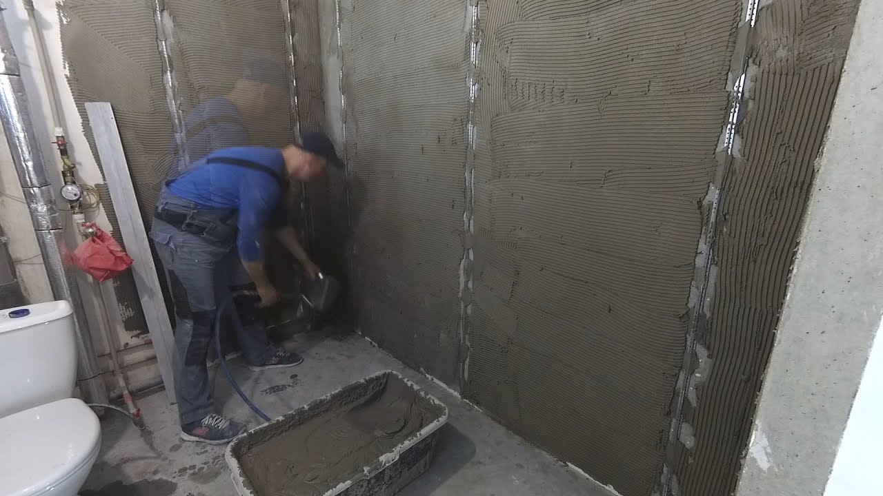 Штукатурка санузла от А до Я. Все этапы. Угол 90 градусов.