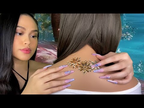 ASMR Girl Does Your Favorite Back Scratch / Massage Triggers + Hair Play, Energy Cleansing, lite gum