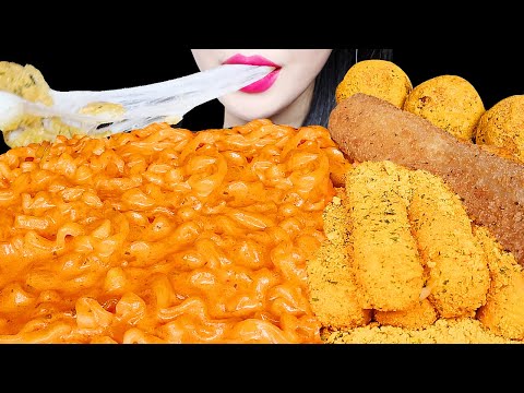 ASMR CHEESY CARBO FIRE NOODLE, CHEESE BALL, CHEESE STICKS 까르보불닭 뿌링클 치즈볼 먹방 EATING SOUNDS MUKBANG