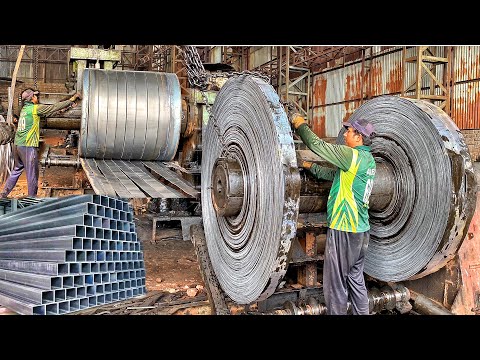 Amazing Manufacturing Process of Making Square Stainless Steel Pipe In Local Factory 🏭