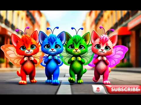 COLOURFUL FAIRY KITTENS WALKING IN ROAD #ai