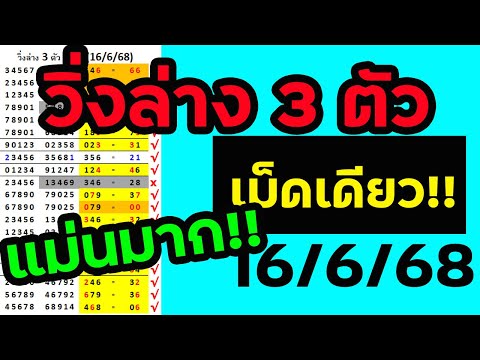 วิ่งล่าง 3 ตัว ชุดที่ 1 (1-2) 16/6/68 พร้อมสรุป 3 สูตรชนกัน