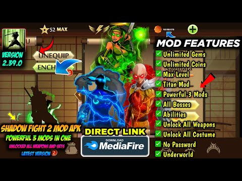 shadow fight 2 mod apk max level 52 unlimited money latest version media fire -Powerful 3 Vip Mods