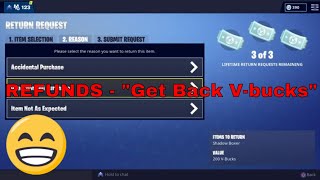 fortnite how to refund skins emotes wraps pickaxes gliders - fortnite accidental purchase skin