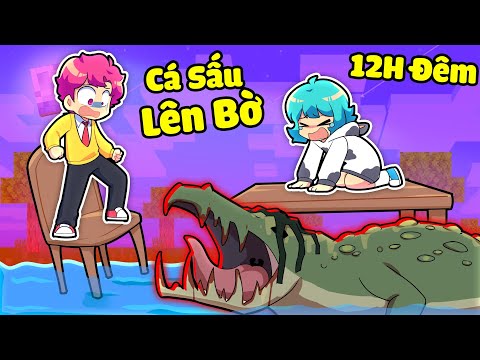YUMMIE VÀ HIHA CHƠI CÁ SẤU LÊN BỜ VÀO 12H ĐÊM TRONG MINECRAFT*ĐỪNG CHƠI CÁ SẤU LÊN BỜ 🤣😨