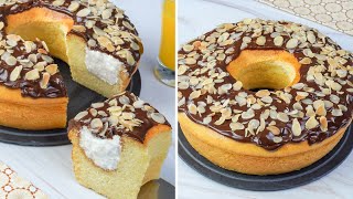 كيك عائلي و لا أروع محشي بالكريمة و مغطى بالشوكولاتة