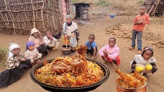 African village life cooking rice roasted beef best traditional cooked food