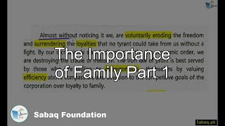 The Importance of Family Part 1