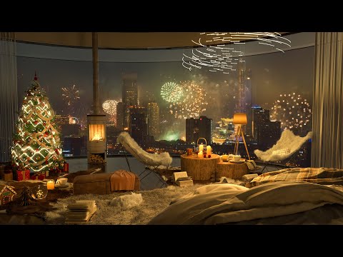 4K Warm And Cozy Winter Ambience - New York Luxury Apartment - Jazz Music for Sleep, Study