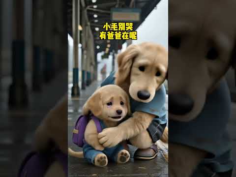 The golden retriever's mother divorced and left. The little golden retriever couldn't bear to part