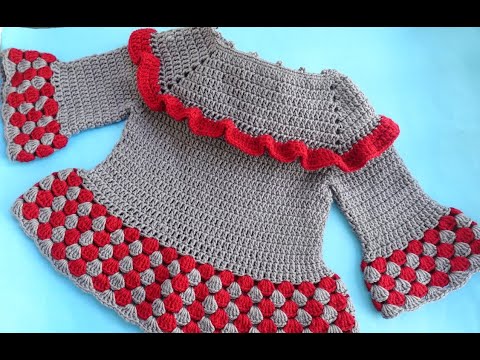 Crochet Baby Sweater| Beautiful Dress for Little Girls/ Sweater Top /New Baby Sweater Pullover 1-2 T