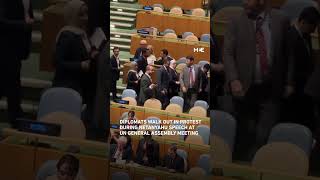 UN delegates walk out during Netanyahu’s speech at UN meeting