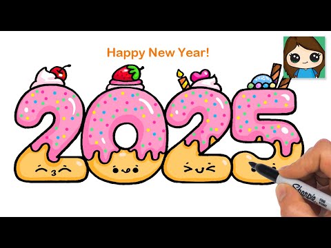 How to Draw 2025 Bubble Numbers Happy New Year 🍩🥳