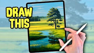 PROCREATE Landscape Drawing Tutorial - Summer Fields